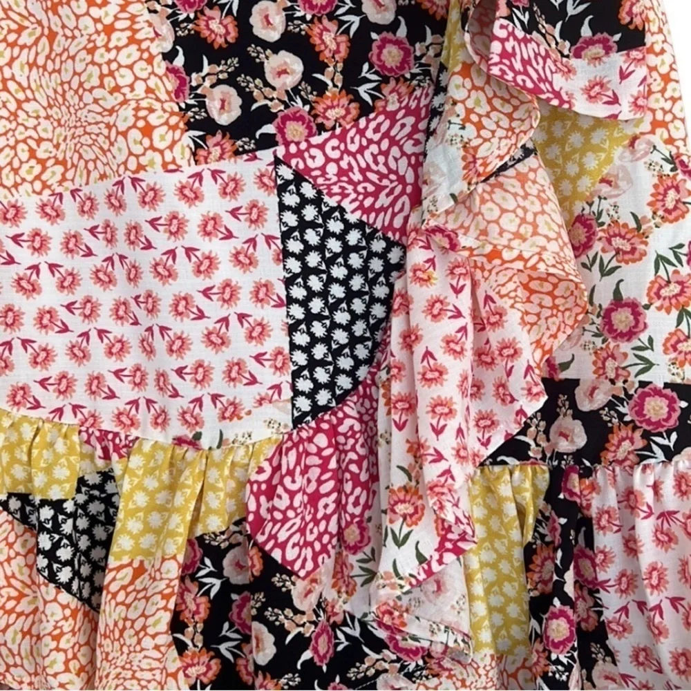 Rare Additions Patchwork Floral Ruffle Wrap Skirt Size 16 - Picture 4 of 8